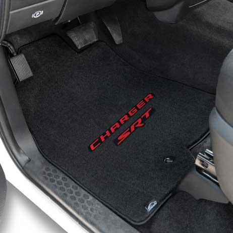 Challenger 2008-2010 2Pc Car Floor Mats Carpet Black Ebony Velourtex Dodge Logo 